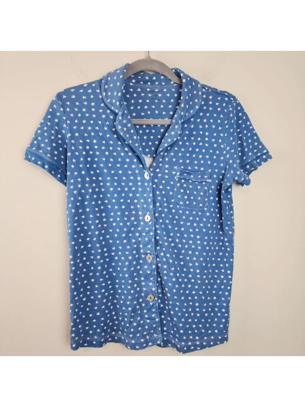 Roller Rabbit Starry Night Pajama Shirt Blue Stars sz S pima cotton Short Sleeve